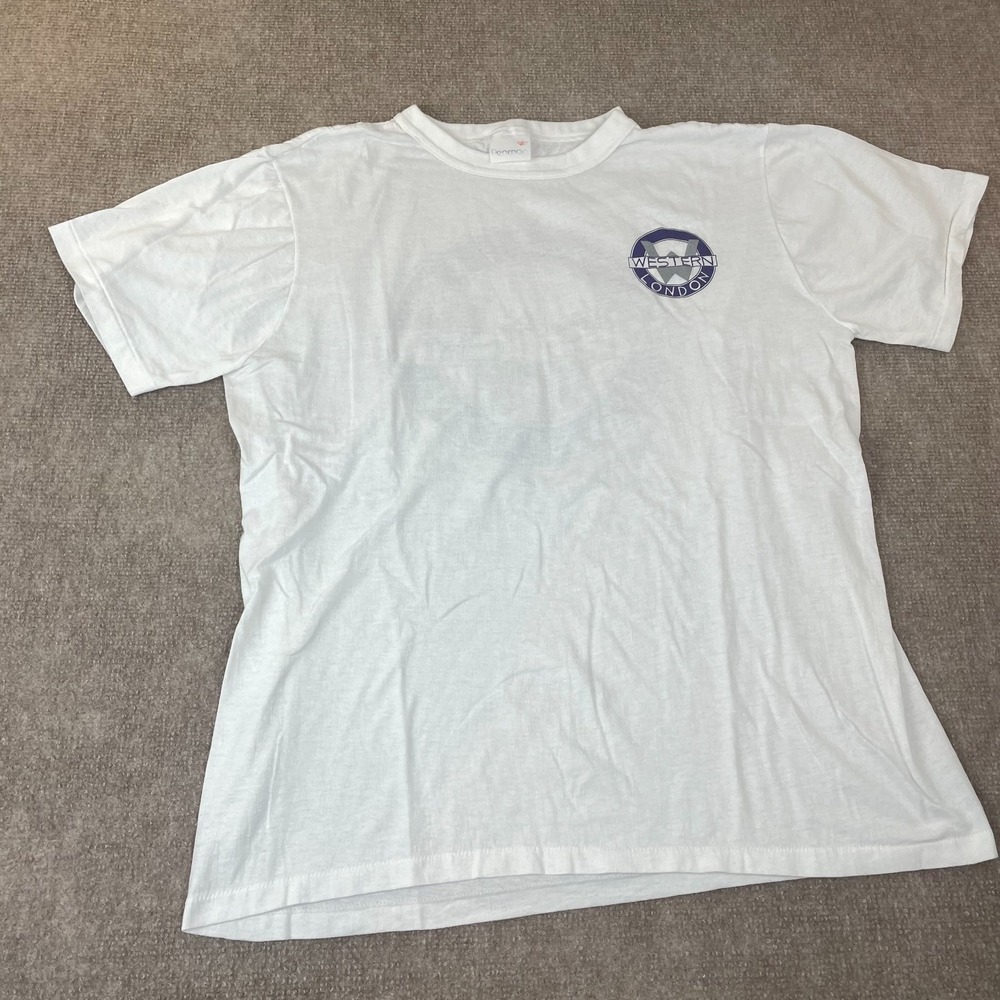 Vintage Western London Penman T Shirt Men XL White Graphic‎ Cotton Single Stitch
